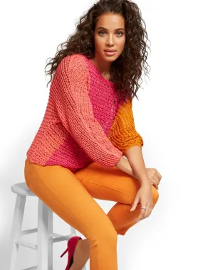 Colorblock Mixed Stitch Knit Sweater