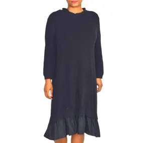 COS Ruffle Hem Sweater Dress Blue Navy Knit Ruched Overlay Layered Size Large