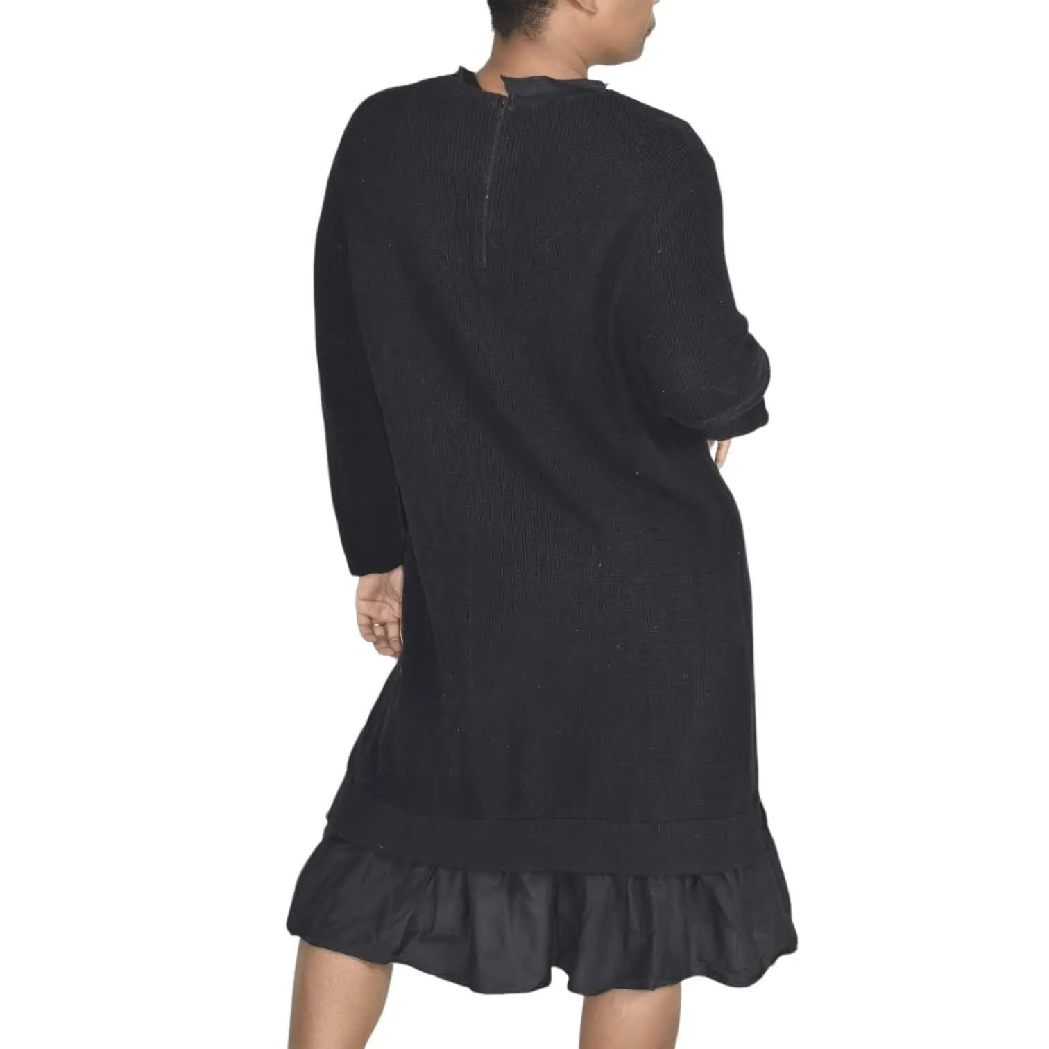 COS Ruffle Hem Sweater Dress Blue Navy Knit Ruched Overlay Layered Size Large
