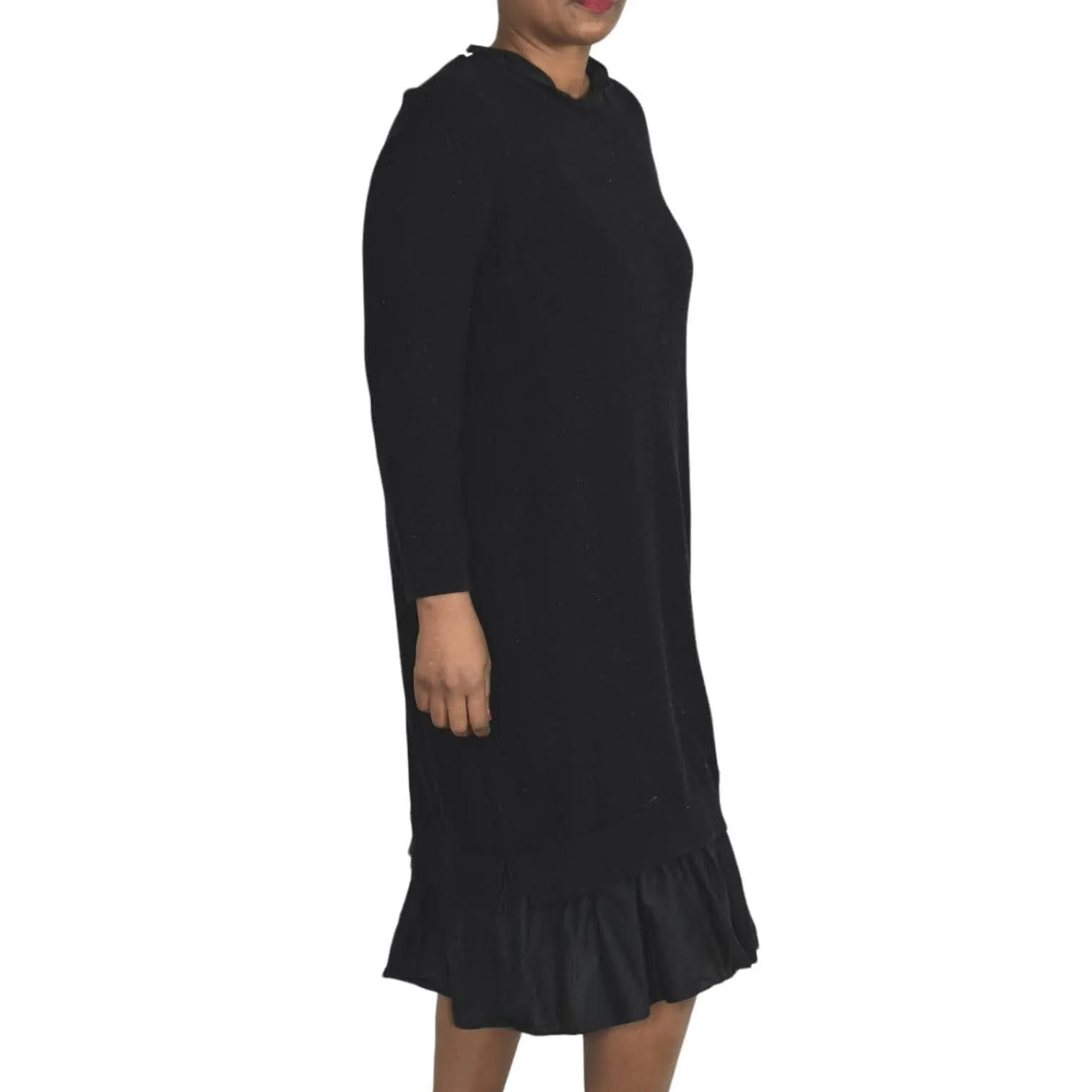 COS Ruffle Hem Sweater Dress Blue Navy Knit Ruched Overlay Layered Size Large