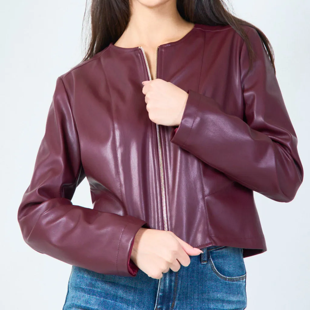 Cropped faux leather jacket wholesale