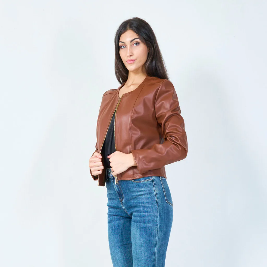 Cropped faux leather jacket wholesale