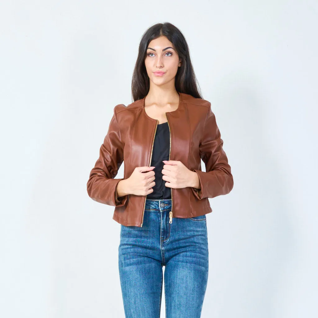 Cropped faux leather jacket wholesale