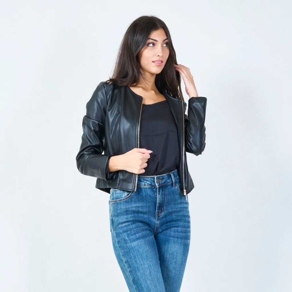 Cropped faux leather jacket wholesale
