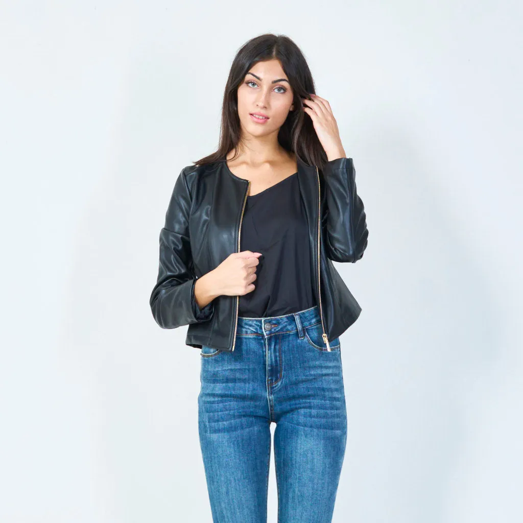 Cropped faux leather jacket wholesale