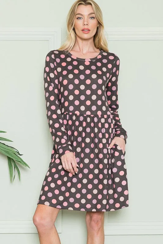 Cross Back Polka Dot Dress with Pockets