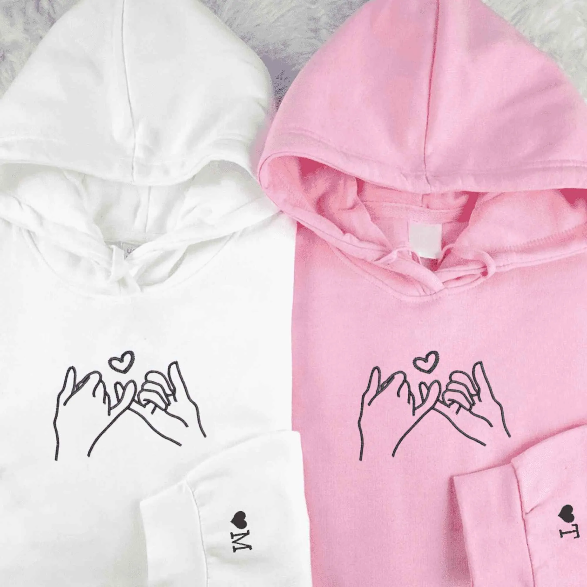 Custom Embroidered Pinky Promise Matching Couple Hoodies | Embroidery Sweatshirts For Couple