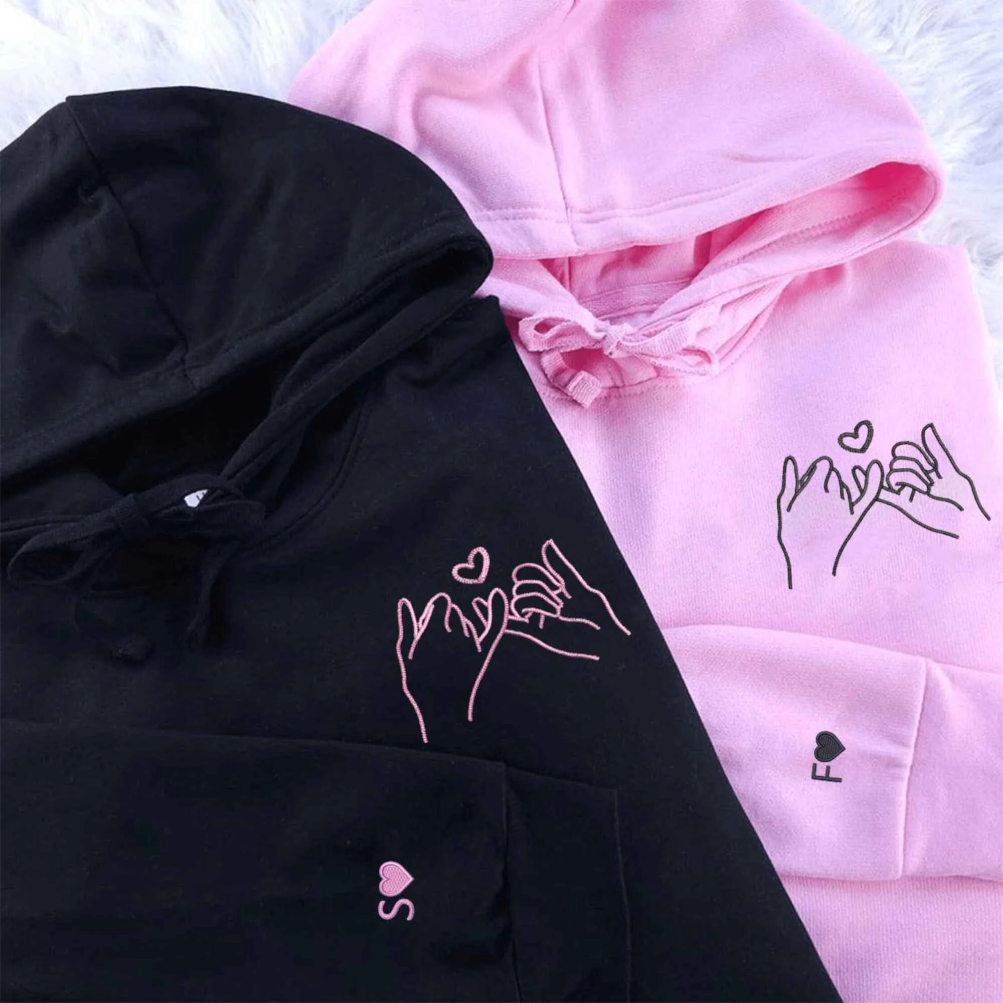 Custom Embroidered Pinky Promise Matching Couple Hoodies | Embroidery Sweatshirts For Couple