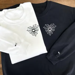 Custom Embroidered Spiderweb Heart Couple Hoodies - Personalized Gift for Lovers