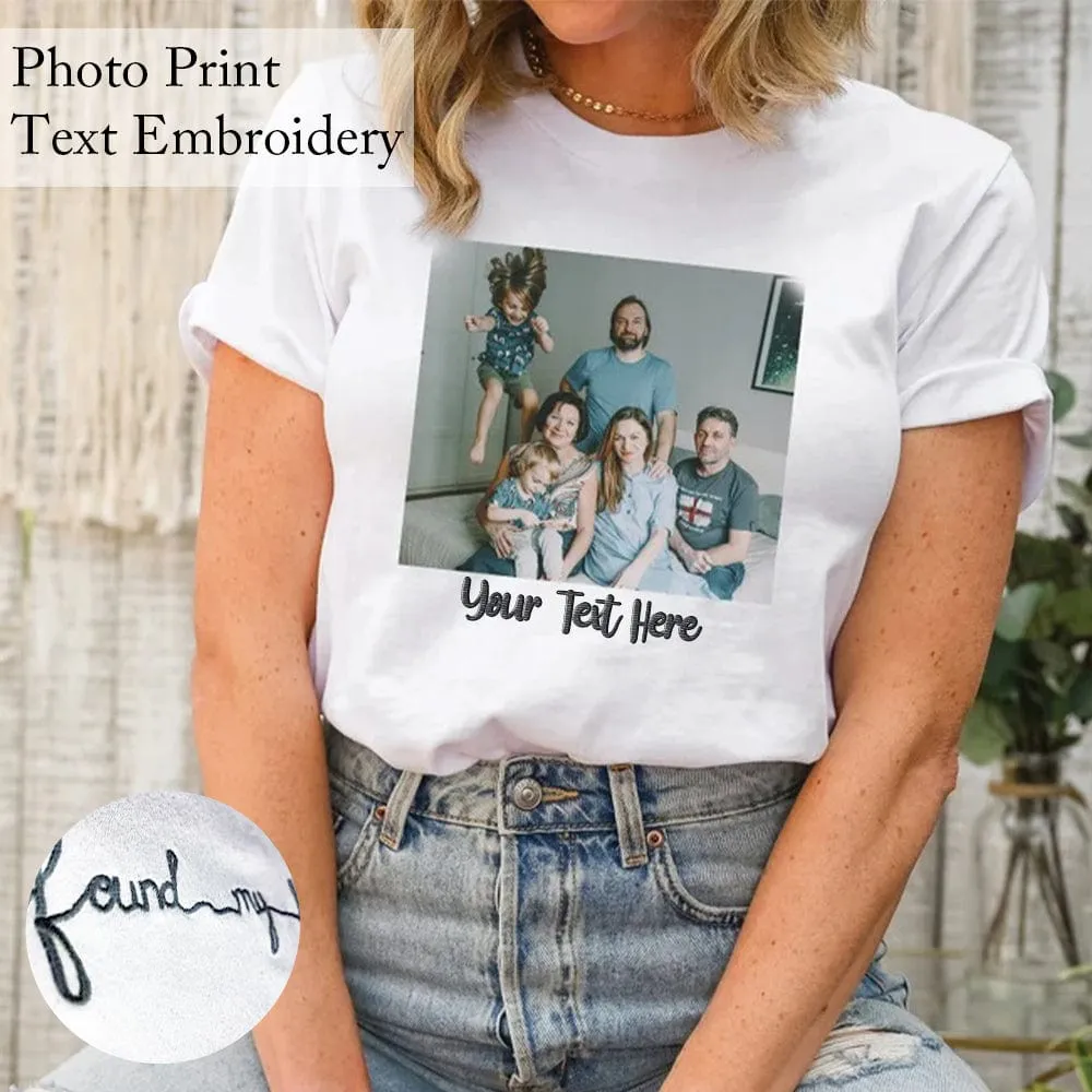 Custom Embroidery&Print T-Shirt Personalised Photo&Text T-shirt Gift for Father's Day