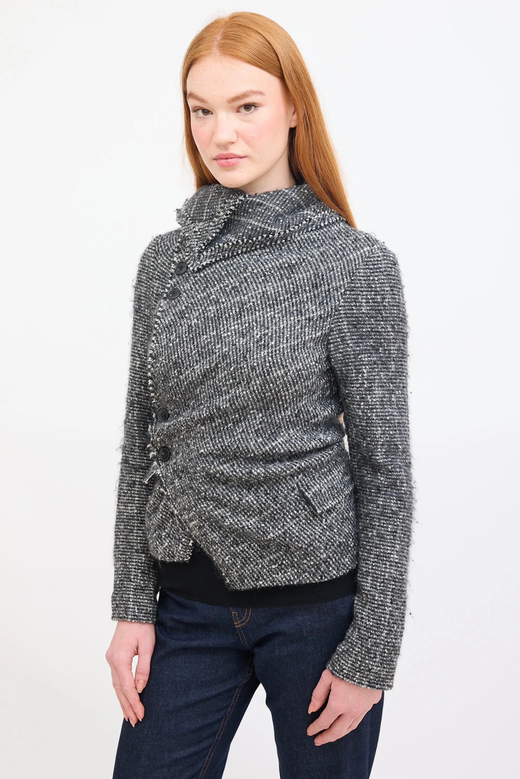 Dark Grey Boucle Asymmetrical Jacket