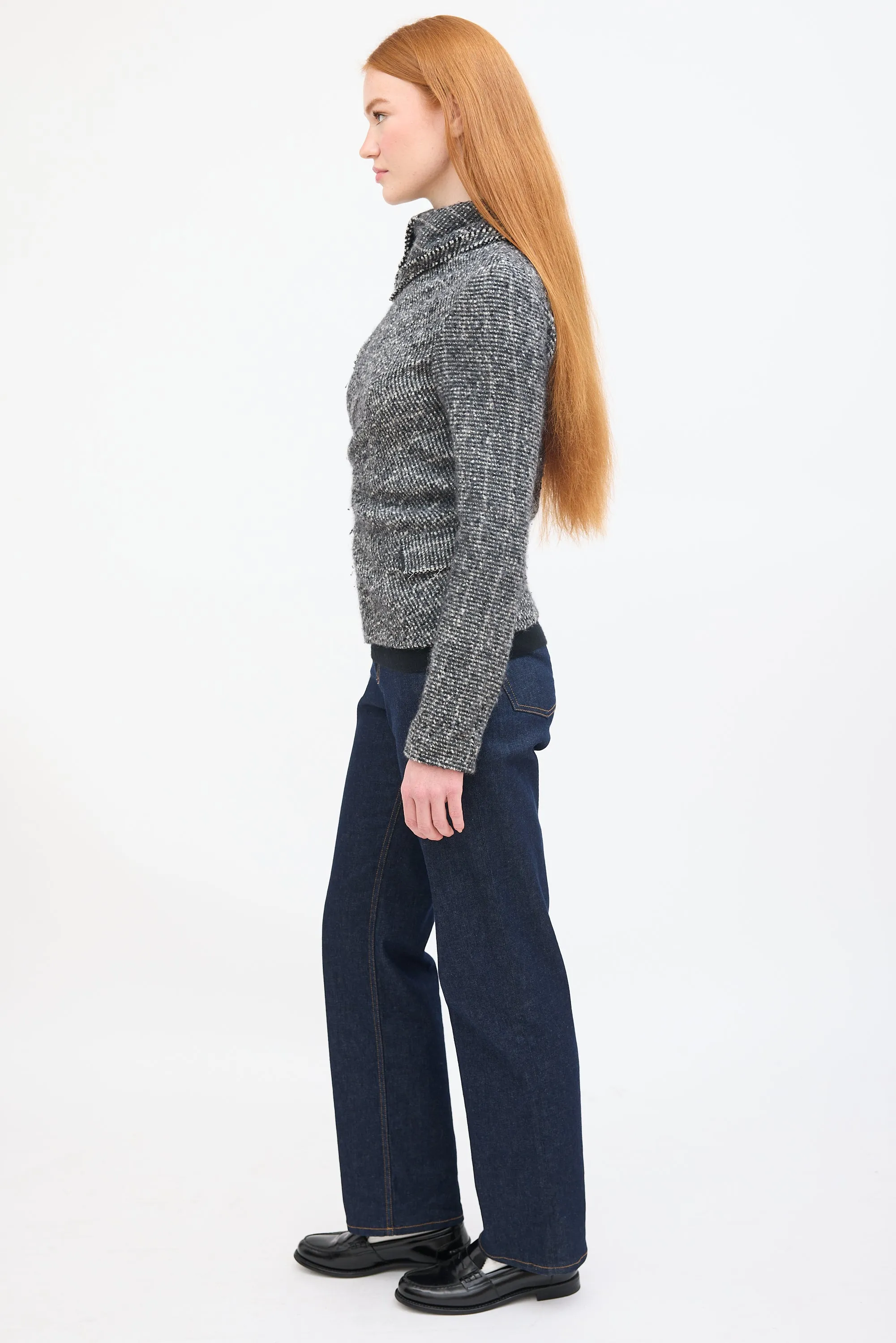 Dark Grey Boucle Asymmetrical Jacket