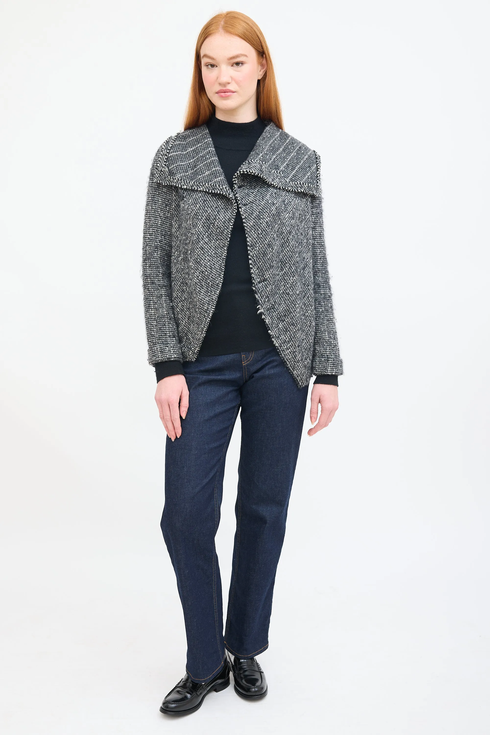 Dark Grey Boucle Asymmetrical Jacket