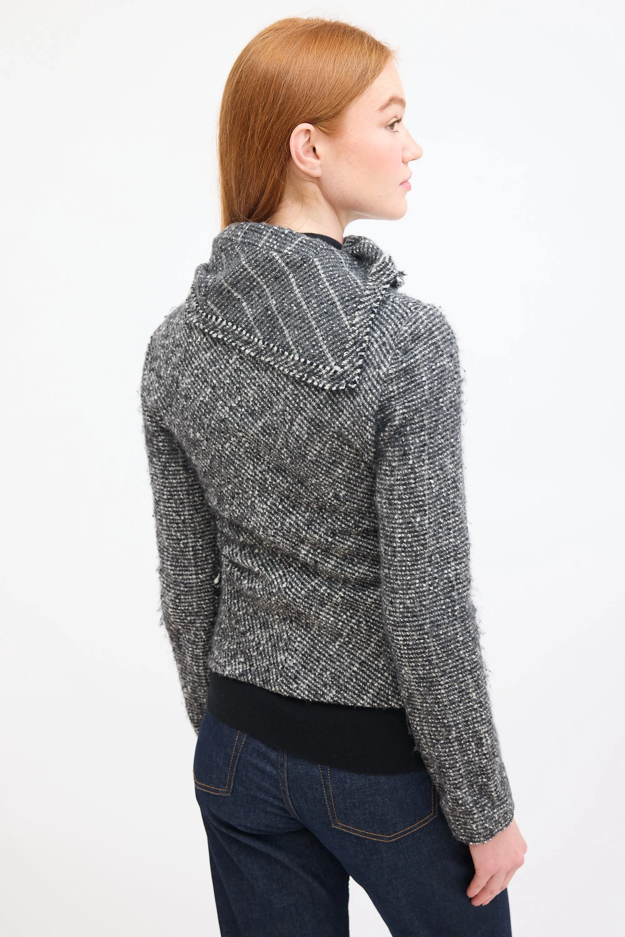 Dark Grey Boucle Asymmetrical Jacket