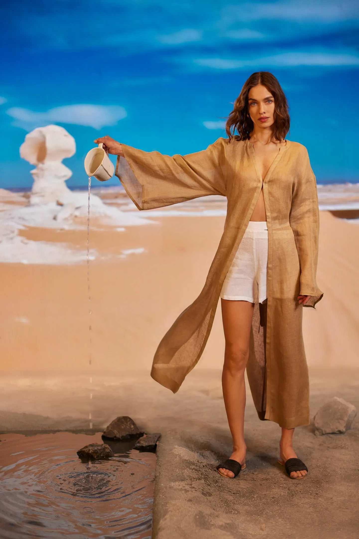 Deep Water Linen Kimono Dress