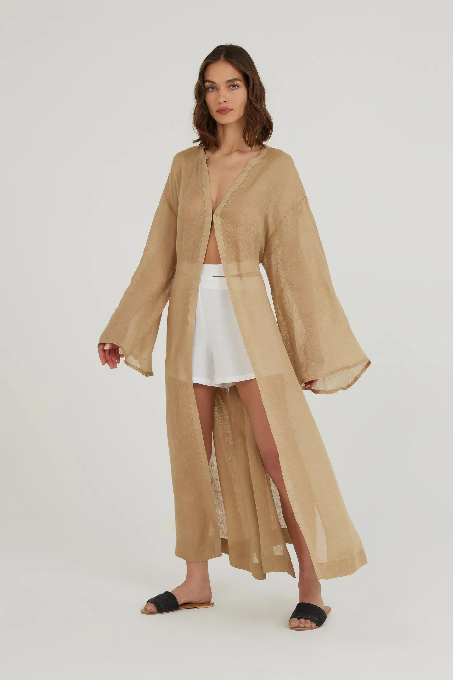 Deep Water Linen Kimono Dress