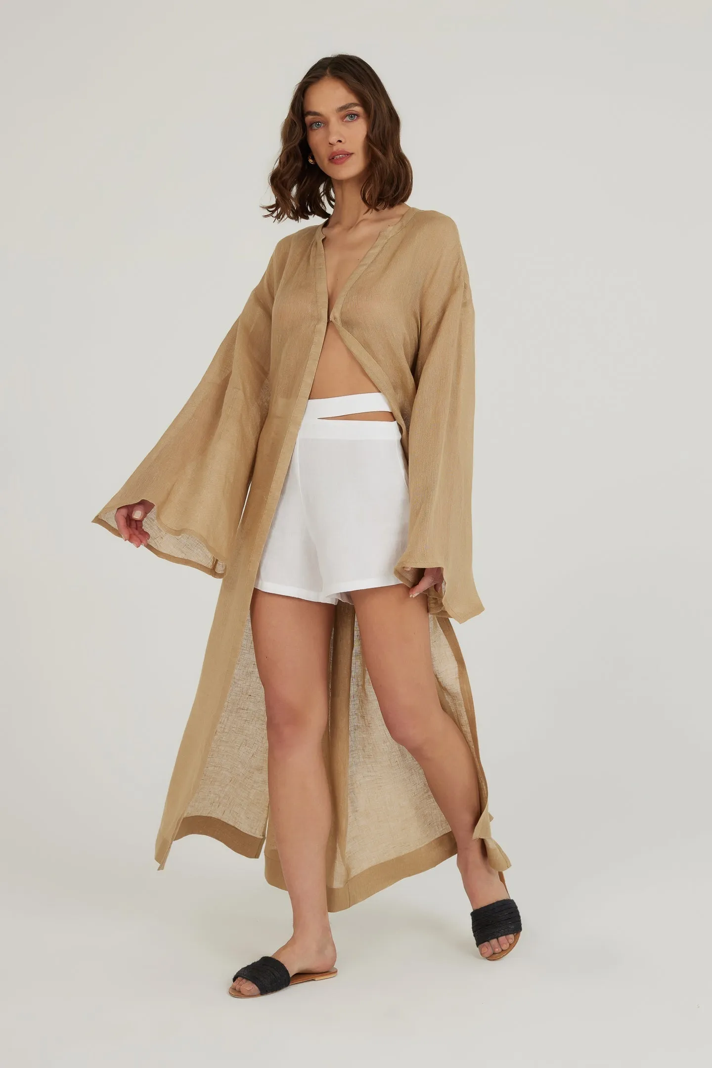 Deep Water Linen Kimono Dress