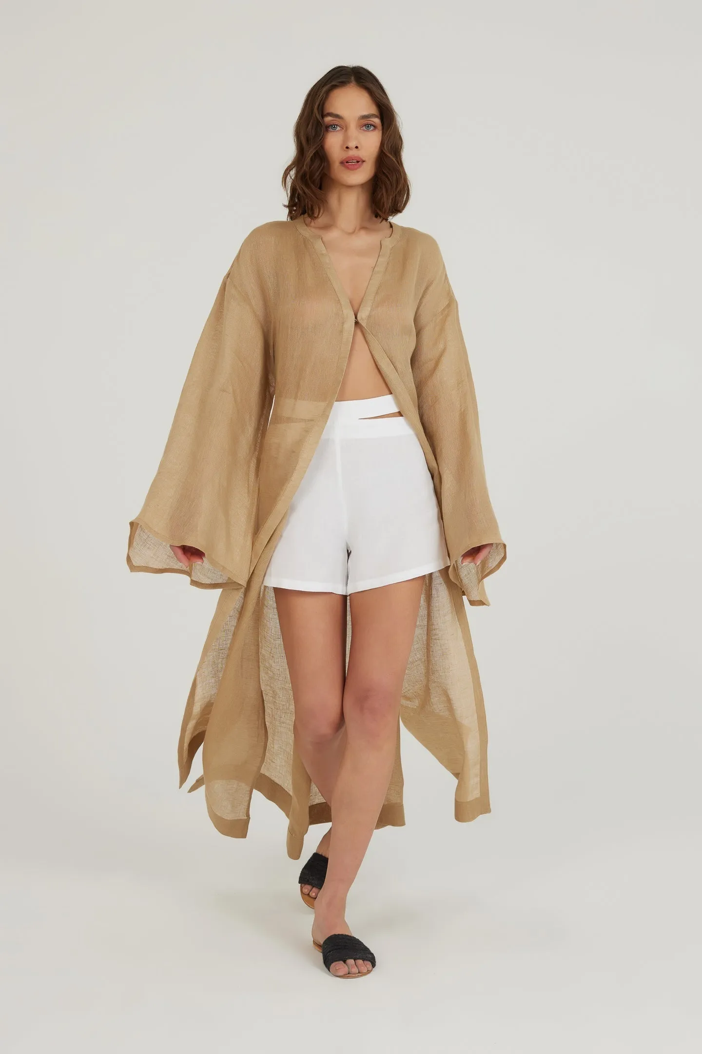 Deep Water Linen Kimono Dress