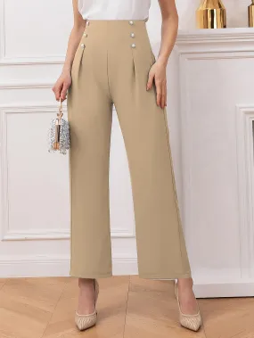 Elegant Plain Pearls High Waist Long Women Pants