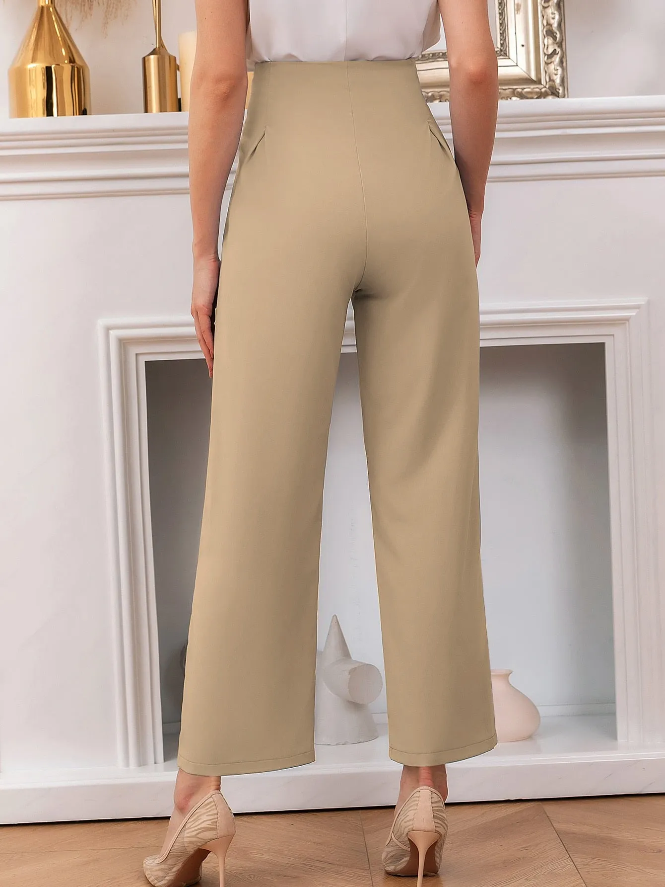 Elegant Plain Pearls High Waist Long Women Pants