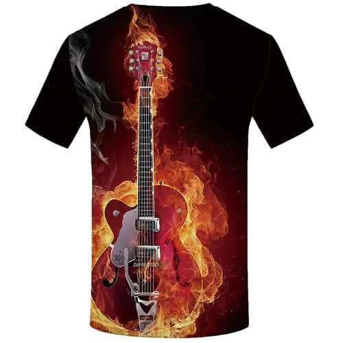 Flame T-shirt Men Music Tshirt Anime Guitar T shirts Funny Metal T-shirts Graphic Gothic Tshirts Casual Short Sleeve summer Mens