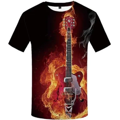 Flame T-shirt Men Music Tshirt Anime Guitar T shirts Funny Metal T-shirts Graphic Gothic Tshirts Casual Short Sleeve summer Mens