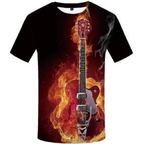 Flame T-shirt Men Music Tshirt Anime Guitar T shirts Funny Metal T-shirts Graphic Gothic Tshirts Casual Short Sleeve summer Mens