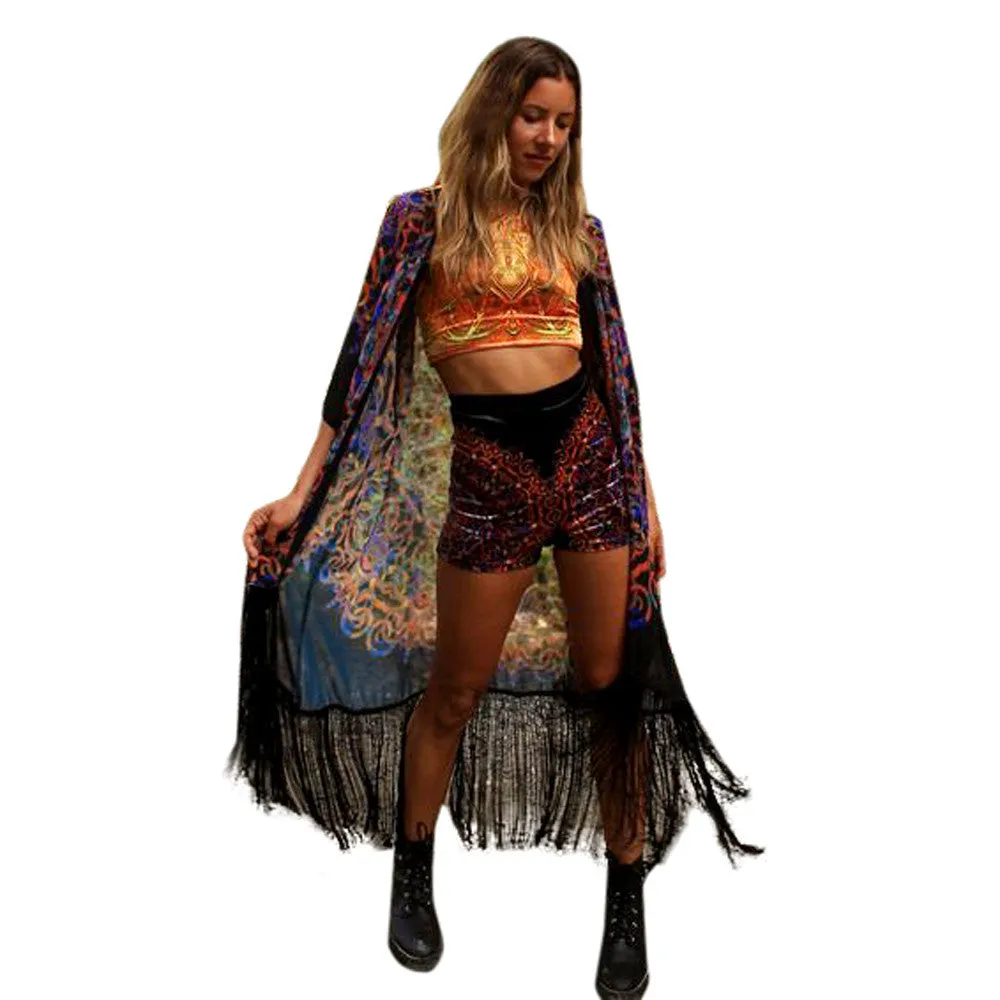 Floral Print Chiffon Kimono