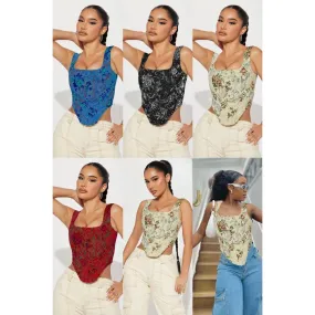 Floral Square Neck Curved Hem Sleeveless Blouse