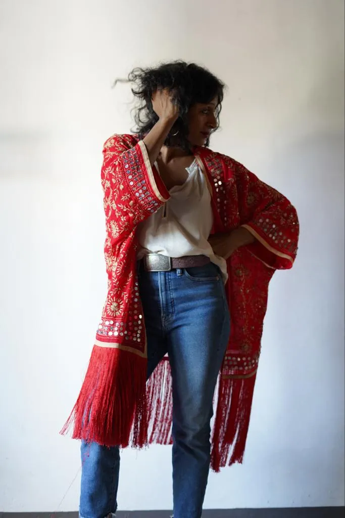 Free Size Fringe & Embroidery  Kimono