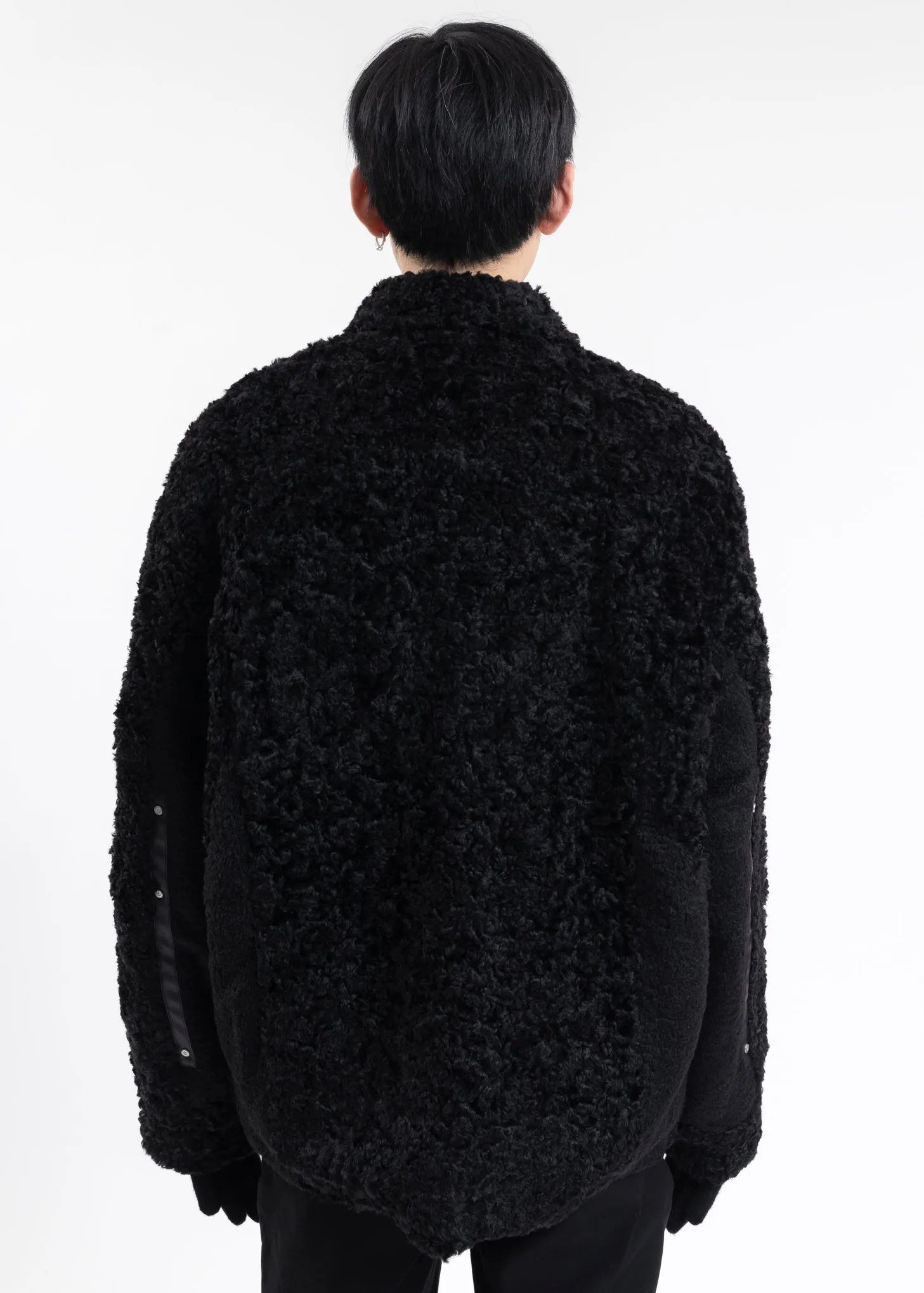 FUZZY BLACK PANELLED BERBER FLEECE COAT