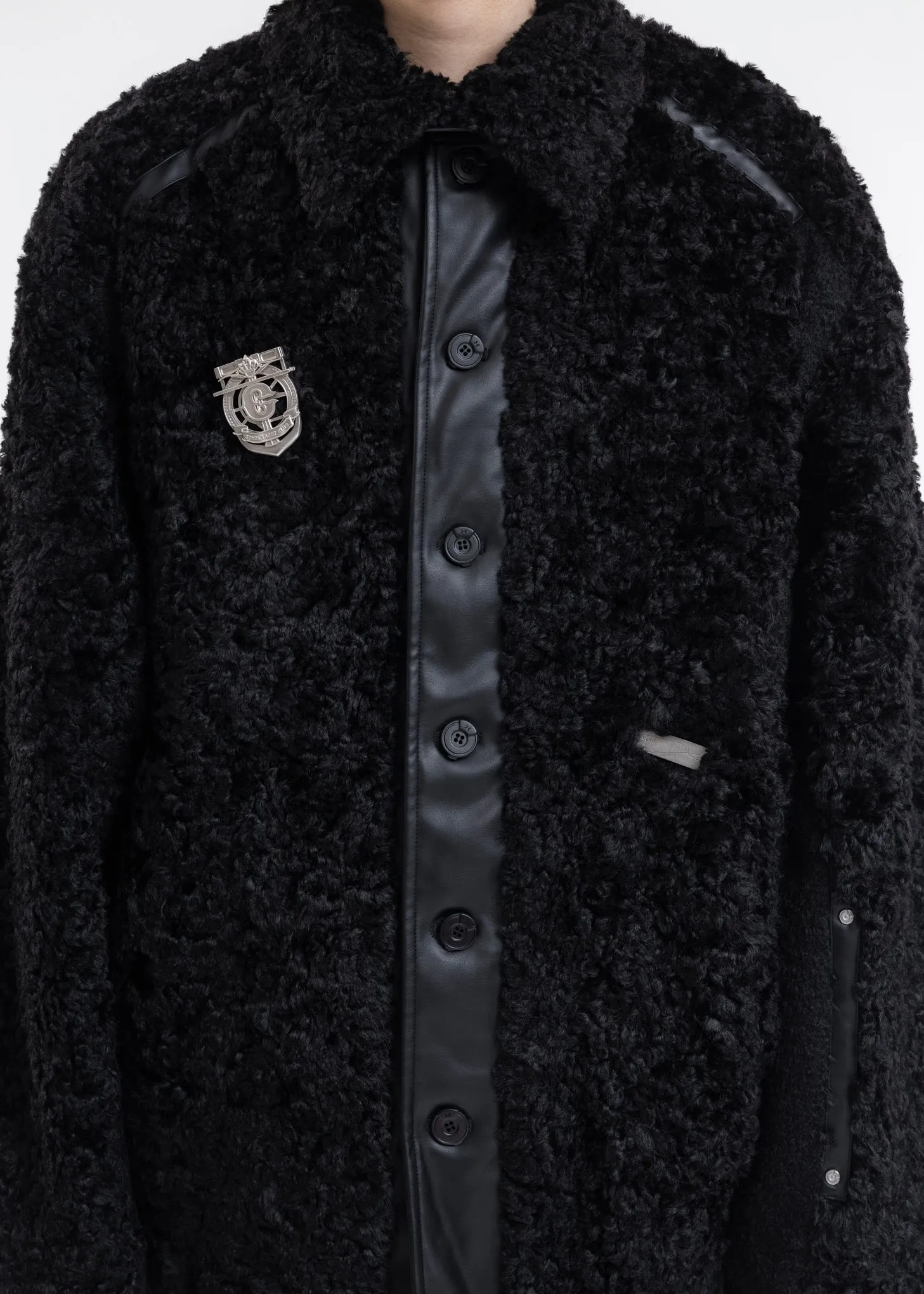FUZZY BLACK PANELLED BERBER FLEECE COAT