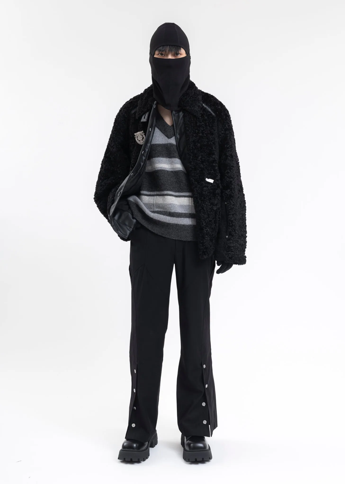 FUZZY BLACK PANELLED BERBER FLEECE COAT