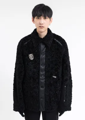 FUZZY BLACK PANELLED BERBER FLEECE COAT