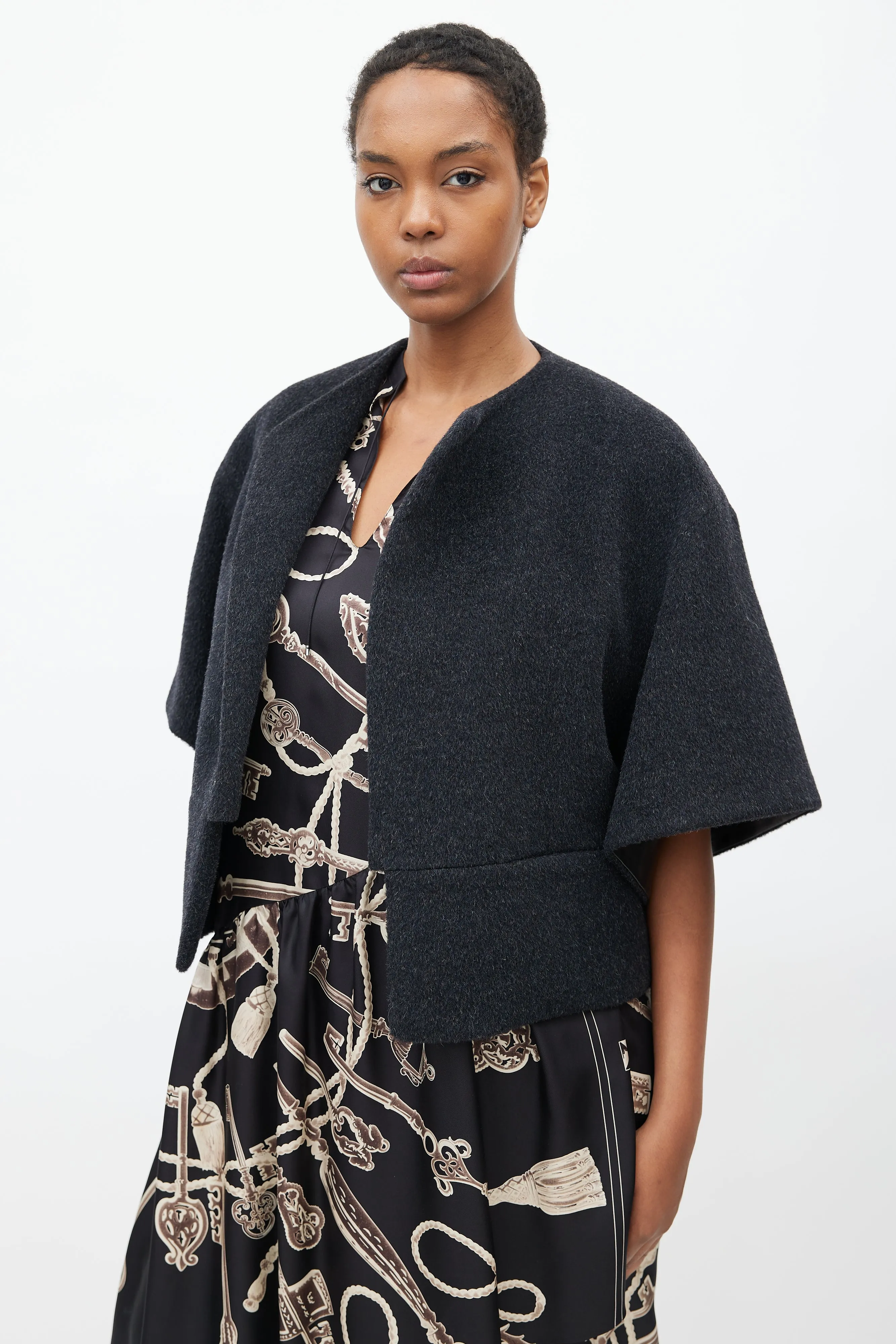 FW 2002 Grey Wool & Leather Lined Short Jacket