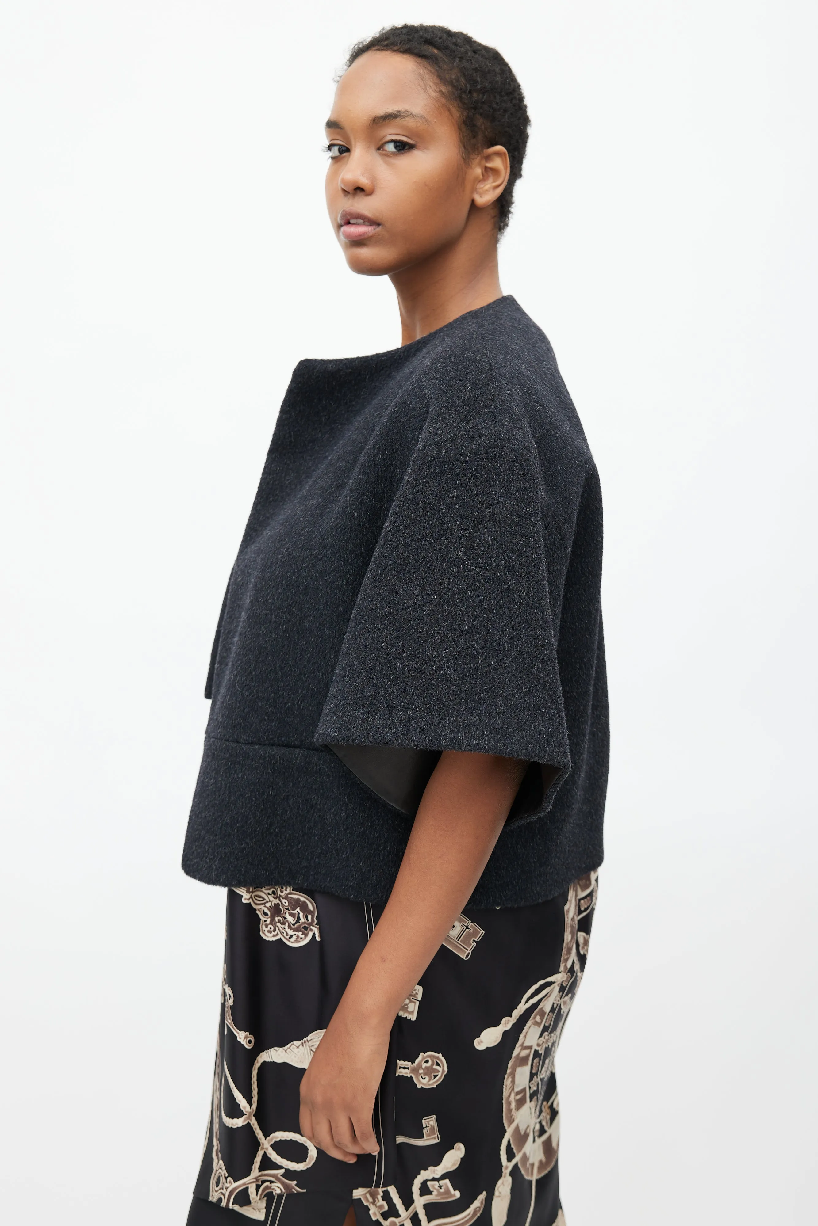 FW 2002 Grey Wool & Leather Lined Short Jacket