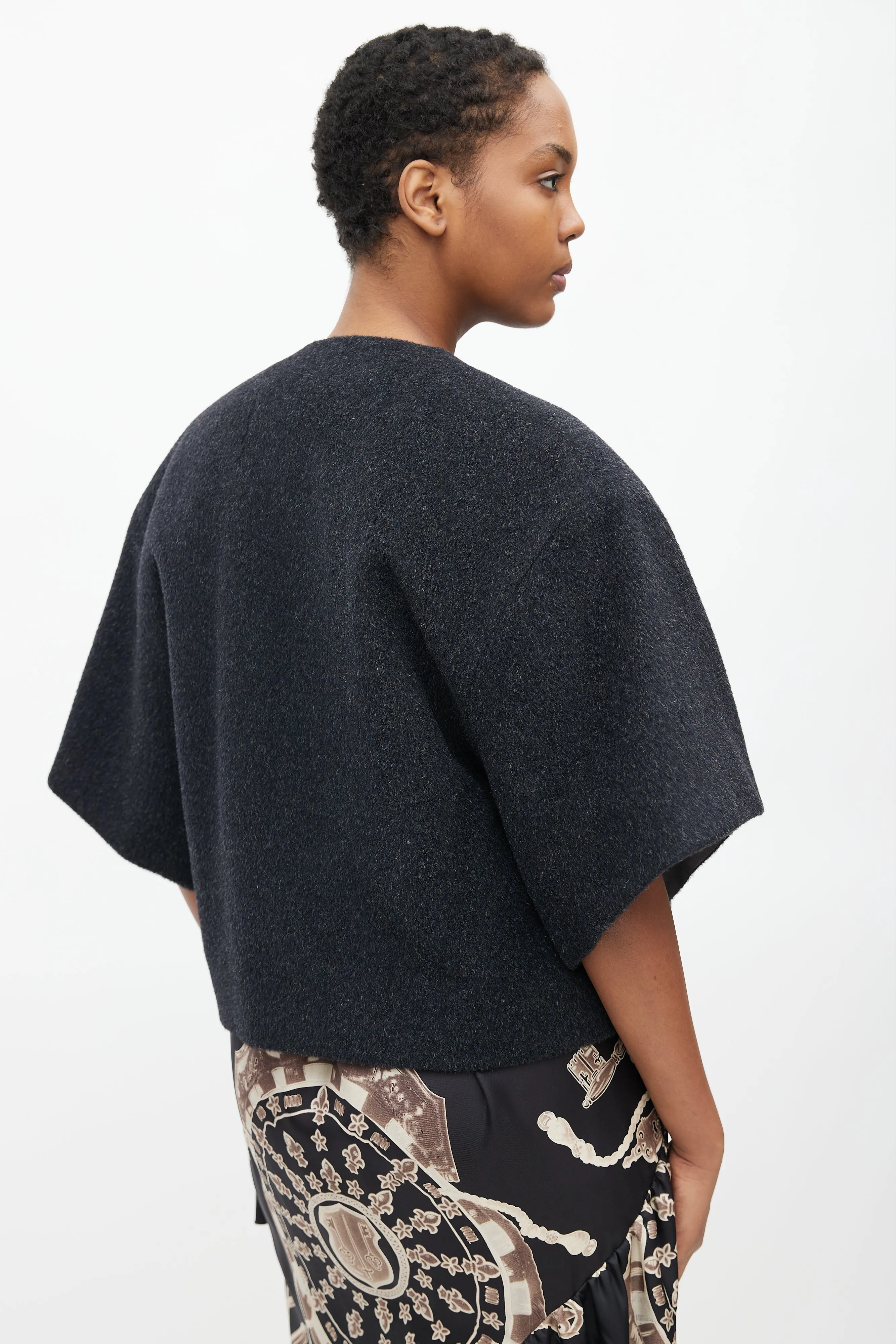 FW 2002 Grey Wool & Leather Lined Short Jacket