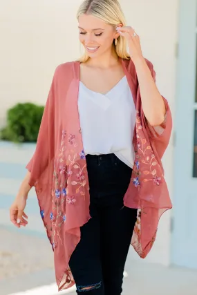 Get Inspired Copper Red Floral Embroidered Kimono