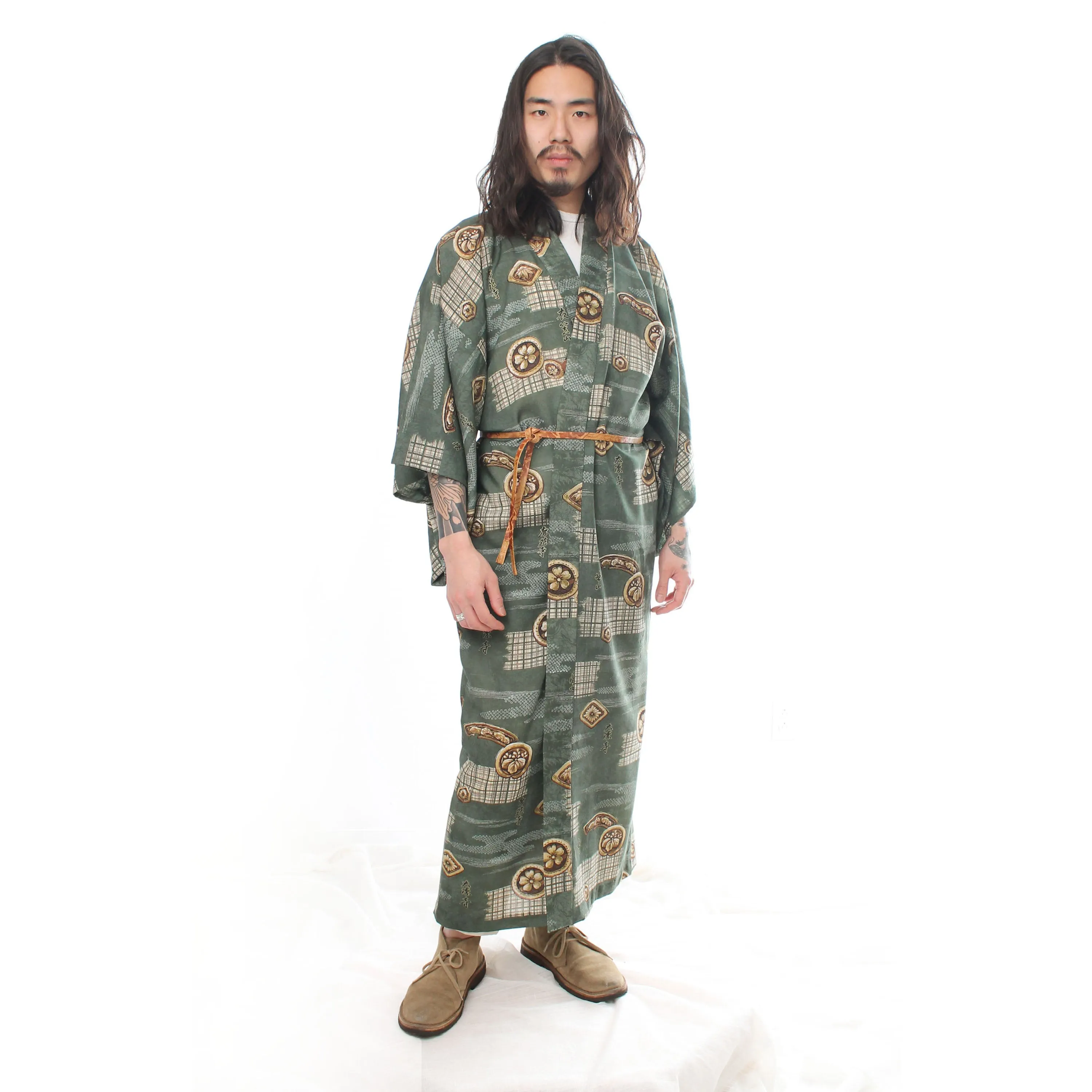 Green Crests & Kanji Mens Kimono
