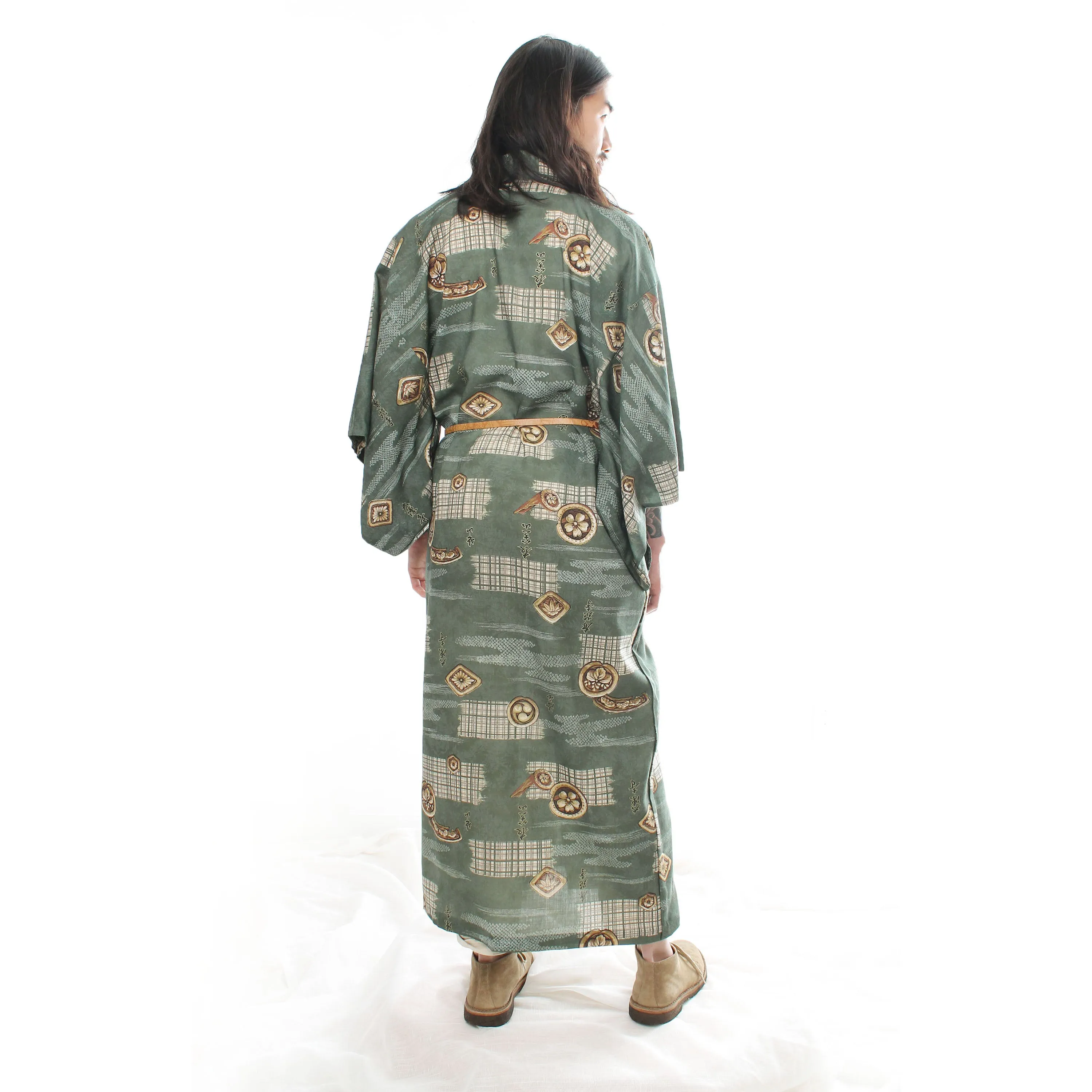 Green Crests & Kanji Mens Kimono