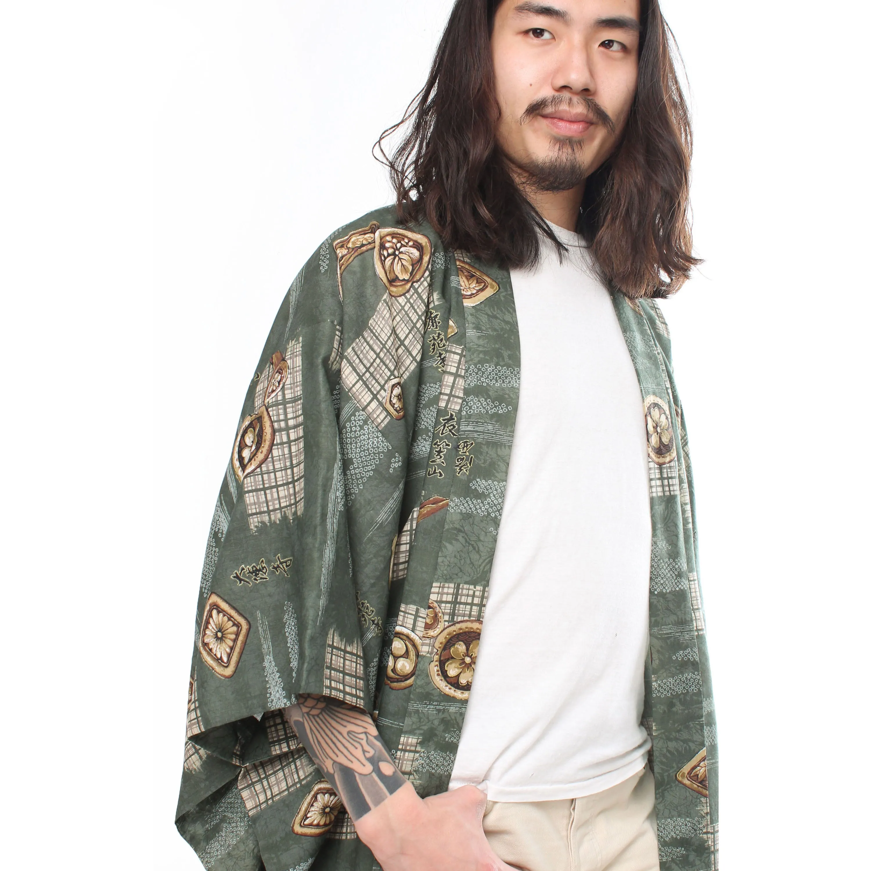 Green Crests & Kanji Mens Kimono