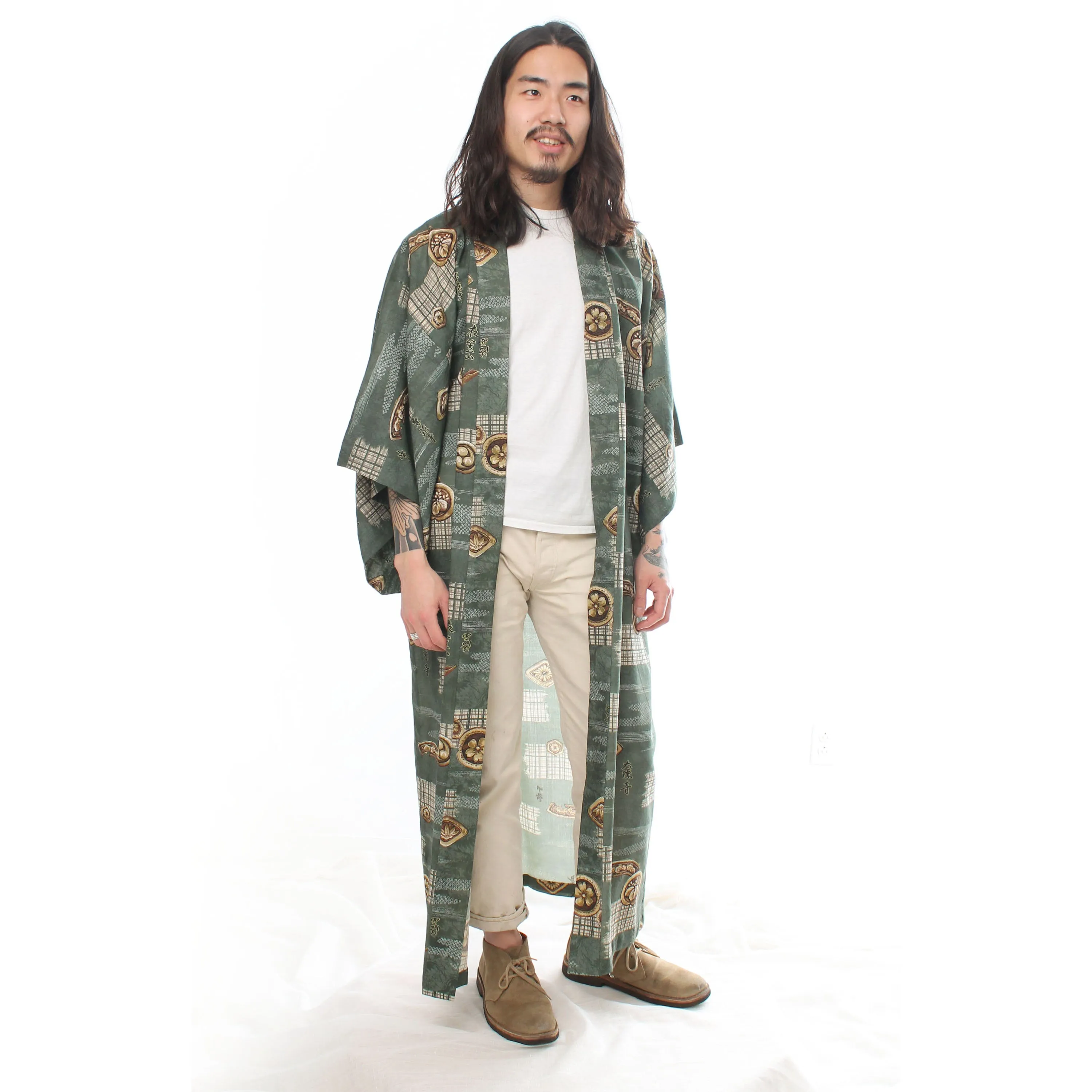 Green Crests & Kanji Mens Kimono