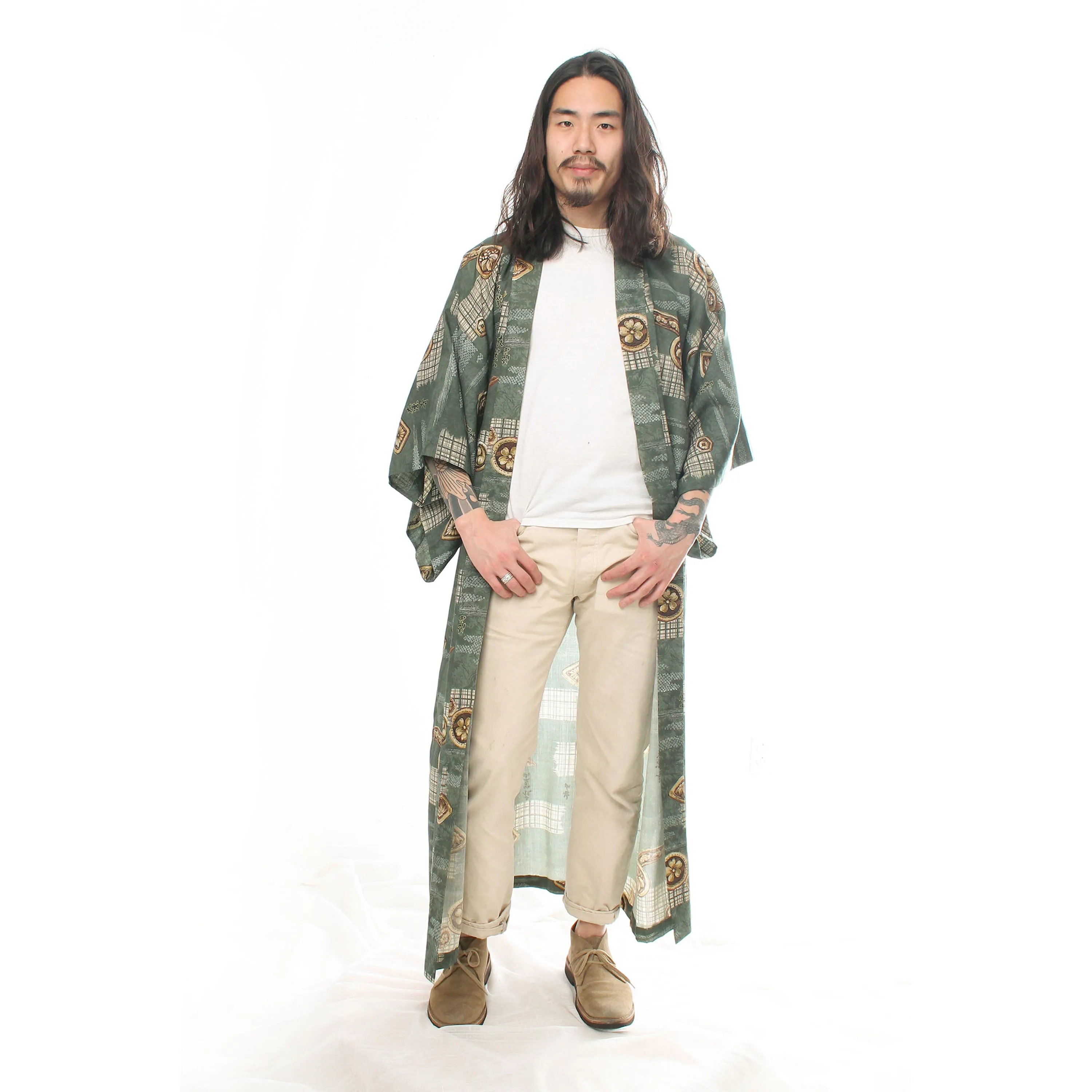 Green Crests & Kanji Mens Kimono