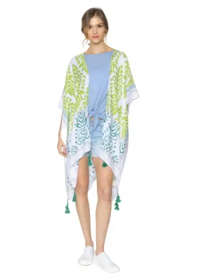 Green Damask Print Tassel Kimono