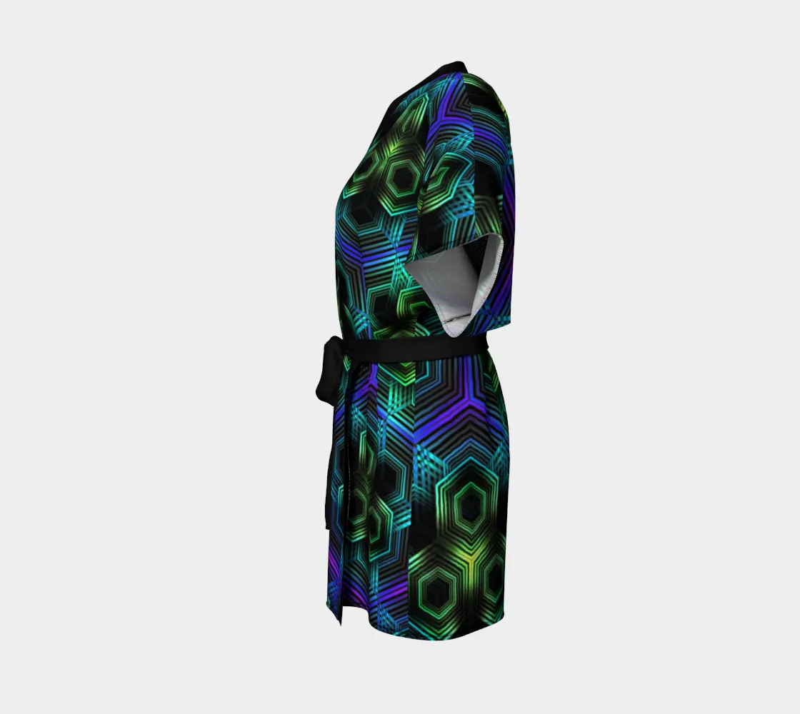 Green Hexagon Pattern | Kimono Robe | Yantrart Design