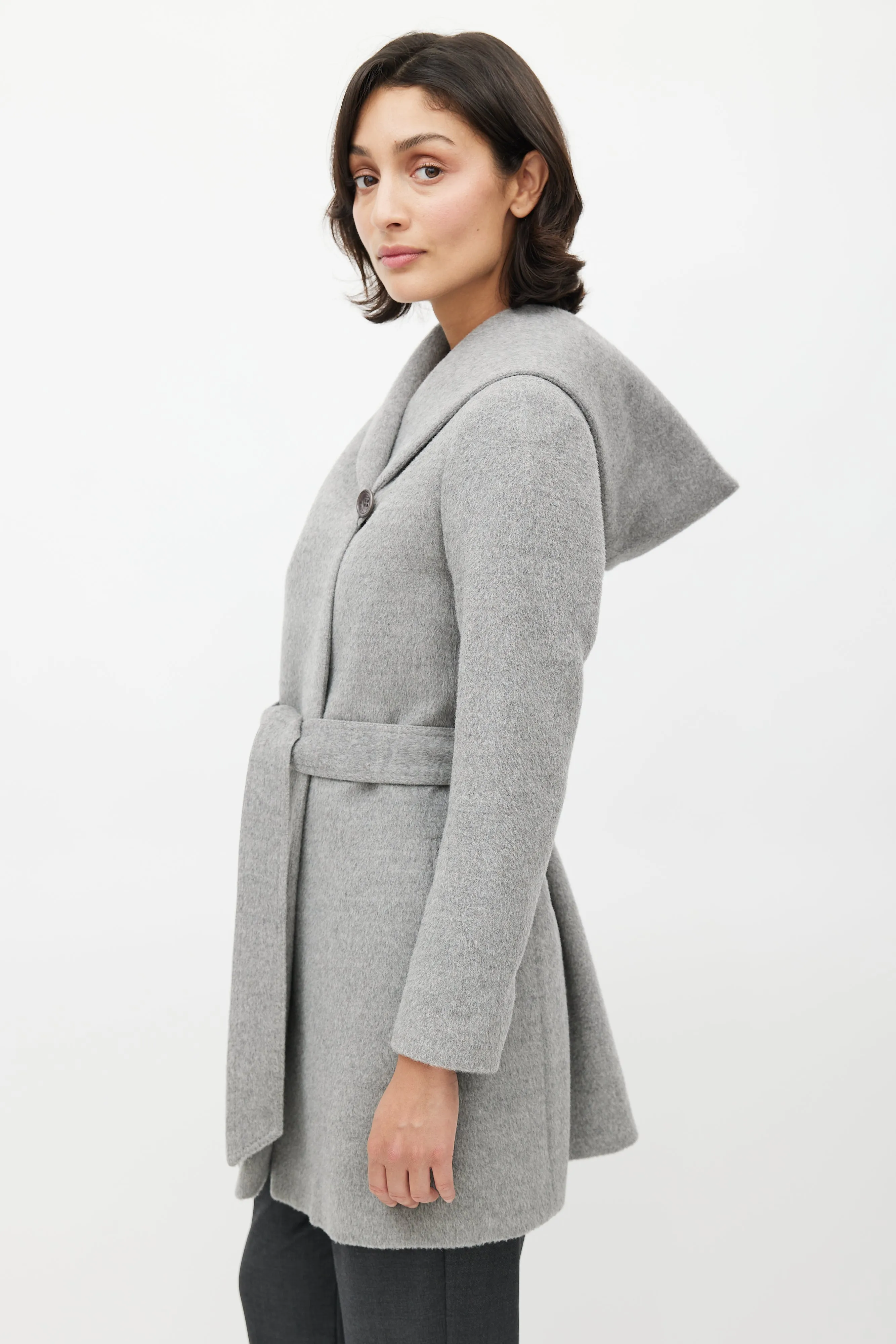 Grey Alpaca Belted Jacket