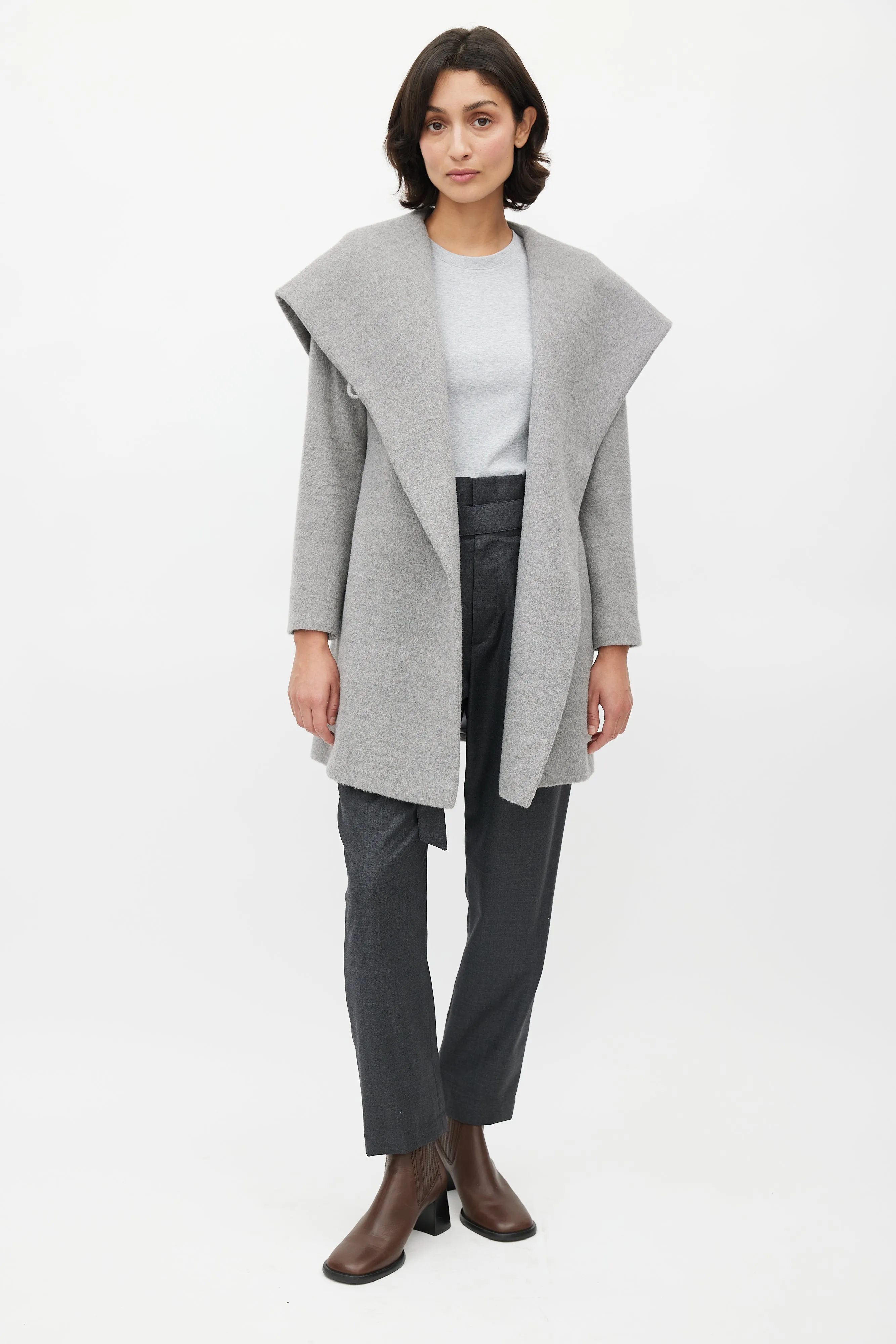 Grey Alpaca Belted Jacket