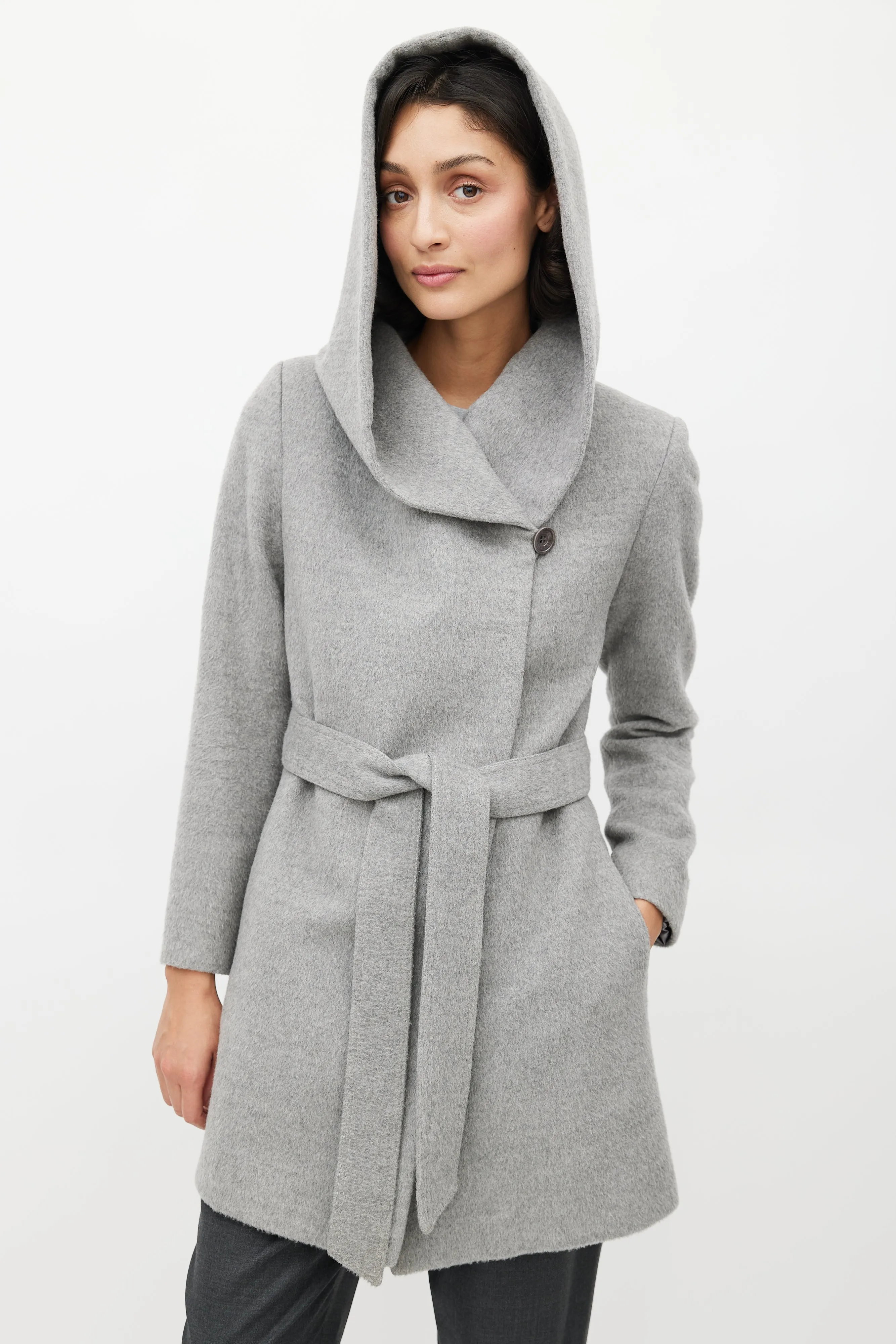 Grey Alpaca Belted Jacket