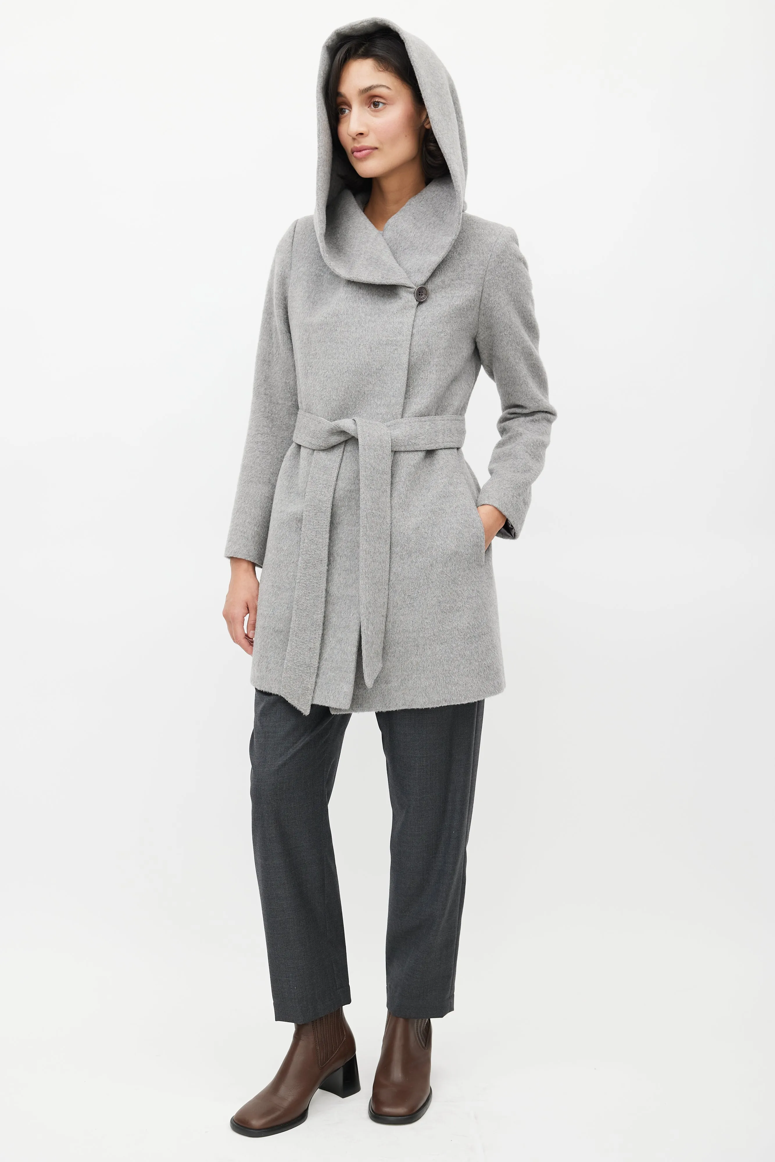 Grey Alpaca Belted Jacket