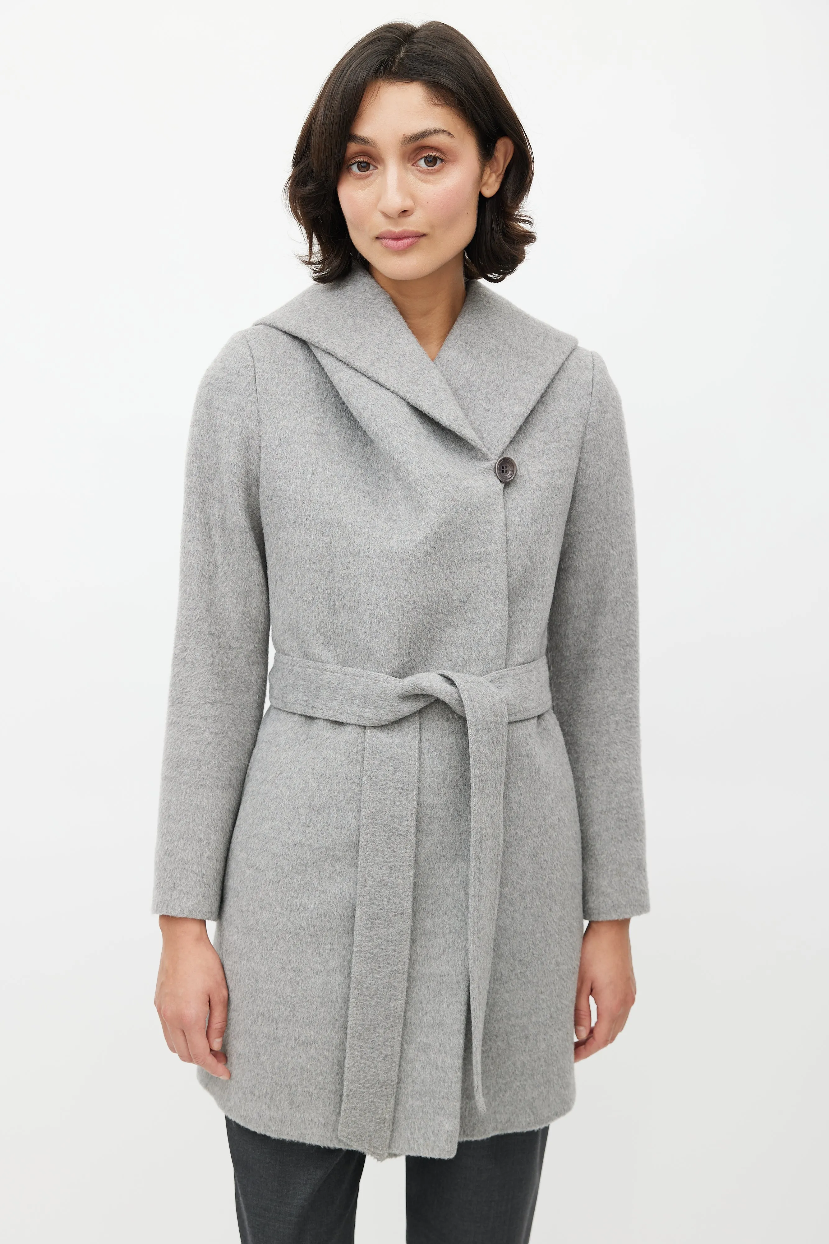 Grey Alpaca Belted Jacket